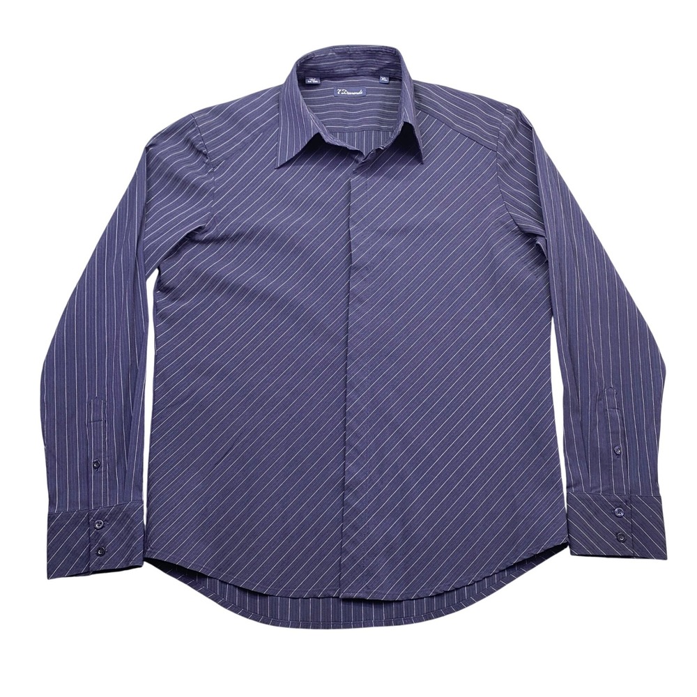 7 Diamonds Mens XL Navy Blue Pinstripe Long Sleeve Button Up‎ Stretch Shirt